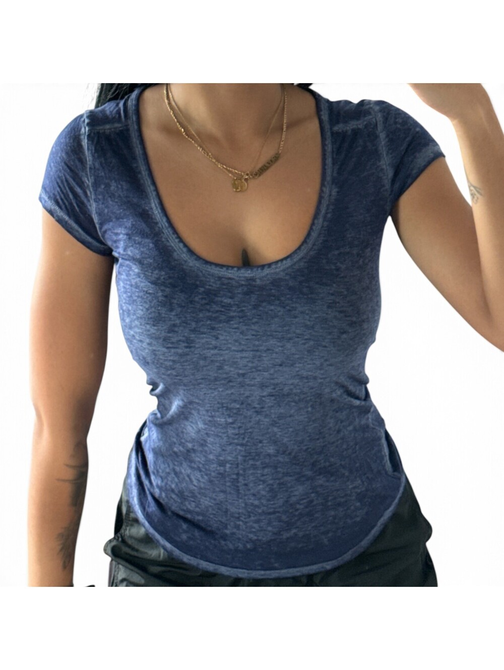 American Eagle Blue Burnout Scoop Neck Top Size S